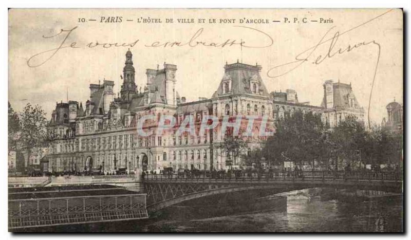 Paris Postcard Old City Hall and bridge & # 39arcole