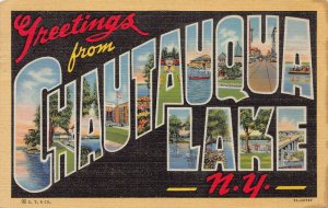 Large Letter: Greetings From Chautauqua Lake, N.Y., Early Postcard, used in 1945