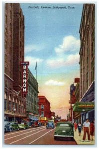 c1940's Fairfield Avenue Hotel Barnum Bridgeport Connecticut CT Cars Postcard