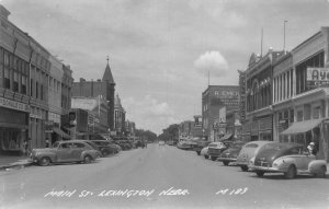 J82/ Lexington Nebraska RPPC Postcard c40-50s Main Street Stores 401