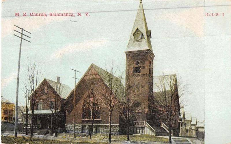 Salamanca New York ME Church Street View Antique Postcard K48886