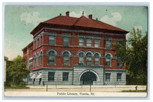 c1910 Entrance to Public Library Peoria Illinois IL Antique Posted Postcard