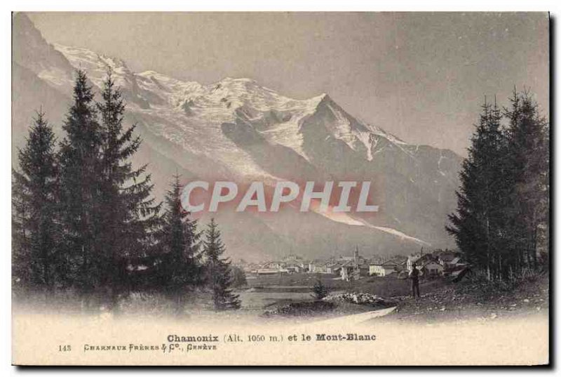 Old Postcard Chamonix (Alt 1050m) and Mont Blanc