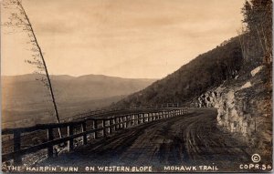 RPPC Hairpin Turn on Western Slope, Mohawk Trail MA Vintage Postcard O52
