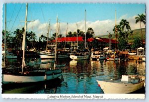 Maui Hawaii HI Postcard Lahaina Harbor Island Maui Sailing Ships c1960 Vintage