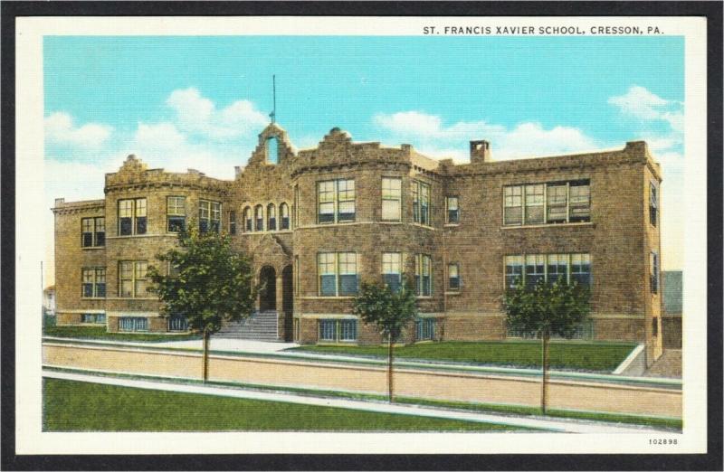Cresson PA St. Francis Xavier School 1930s Linen Postcard United
