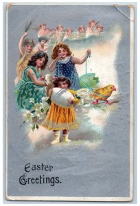 Easter Postcard Greetings Children Egg Baby Chick Embossed Davenport ND 1909