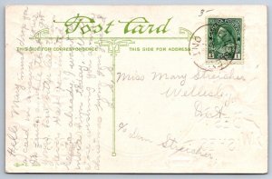 Best Wishes For Christmas, Winter Scene, Windmill, 1914 Embossed Postcard