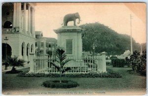 c1910s Singapore Malaysia Elephant Statue by King of Siam Monument Greenish A56