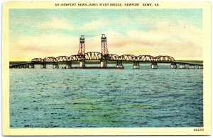 VINTAGE POSTCARD JAMES RIVER BRIDGE AT NEWPORT NEWS VIRGINIA