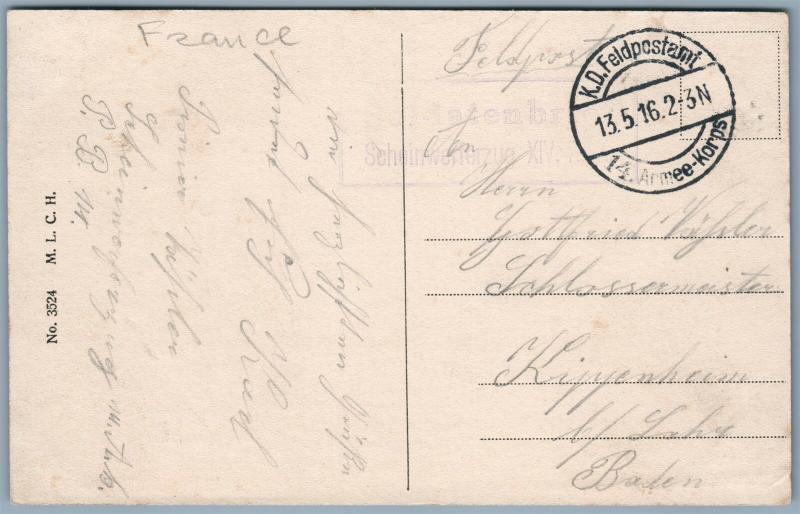 VOUZIERS FRANCE KONIGSTRASSE 1916 FELDPOST GERMAN ANTIQUE POSTCARD