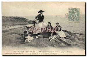 Old Postcard Folklore Bourg de Batz Between two dances a little rest at the s...