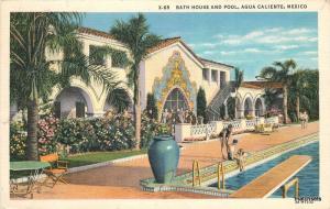 1935 Bath House Pool AGUA CALIENTE MEXICO Western Postcard 14015