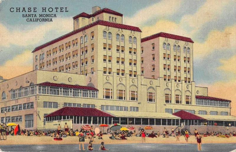 Santa Monica California Chase Hotel and Beach Scenic Antique Postcard J74654