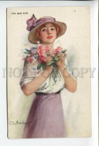 431832 C.W. BARBER May Girl SPRING BELLE Vintage postcard #739-5