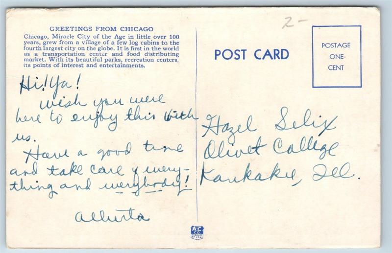 Postcard IL Large Letter Greetings From Chicago Illinois Vintage #9 O13