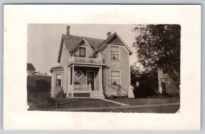 Lady Watering Flowers In Front Of Her Lovely Home Antique Real Photo RP Postcard