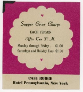 1920s-30s Hotel Pennsylvania Cafe Rouge Ad Card New York F219