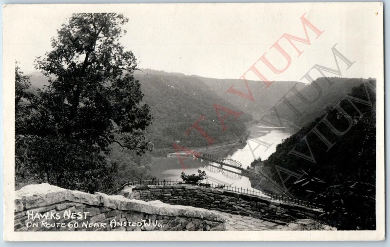 c1940s Ansted, WV Hawks Nest RPPC Route 60 Railway Bridge Real Photo W. Va A194