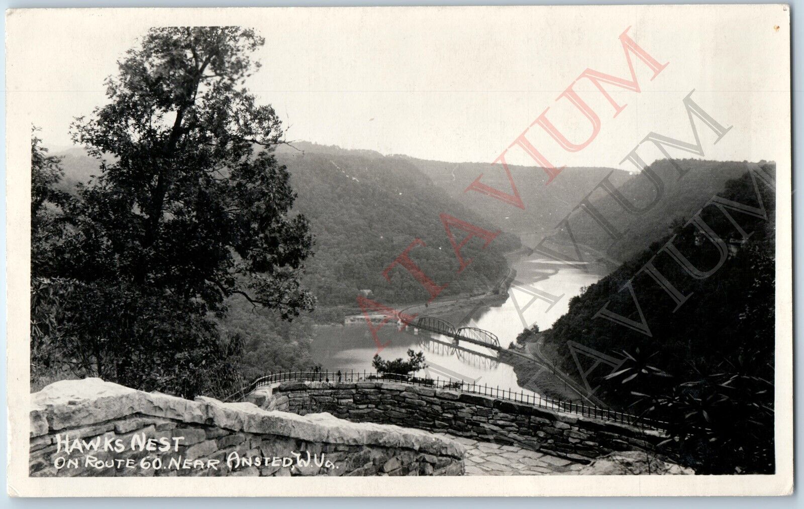 c1940s Ansted, WV Hawks Nest RPPC Route 60 Railway Bridge Real Photo W