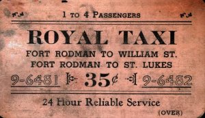 New Bedford  Massachusetts  Royal Taxi Ticket  Fort Rodman to William St.