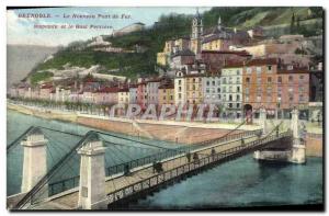 Old Postcard Grenoble The new suspended Iron Bridge and Pier Ferriere