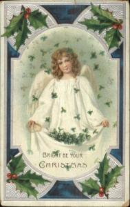 Christmas - Angel Child Catching Clovers c1910 Postcard