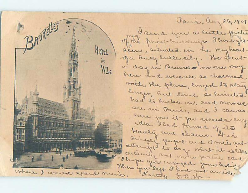 1901 postcard HOTEL DE VILLE Brussels - Bruxelles Belgium F6617