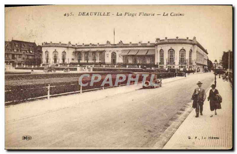 Old Postcard Deauville flowered beach casino