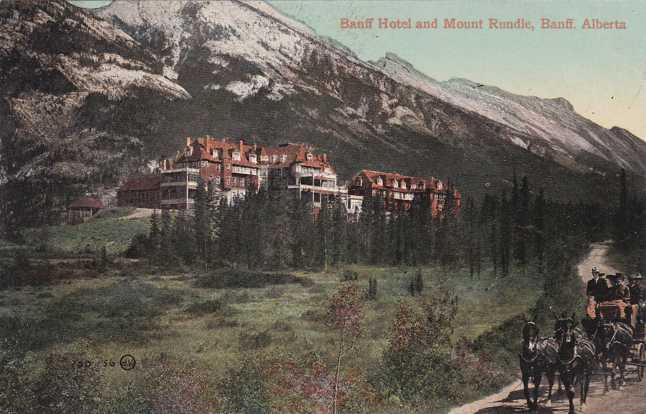 Stage Coach at Banff Hotel and Mt Rundle - Alberta, Canada - DB