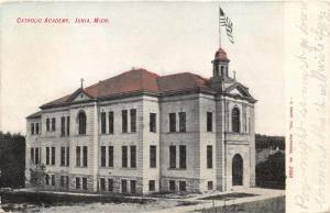 Ionia Michigan~Catholic Academy~Crosses & Flag on Roof of School~1910 Postcard