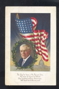 UNITED STATES PRESIDENT WOODROW WILSON US FLAG VINTAGE PATRIOTIC POSTCARD