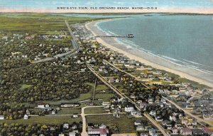 OLD ORCHARD BEACH, ME Maine BIRD'S EYE VIEW Homes & City  c1940's Linen Postcard