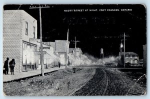 Fort Frances Ontario Canada Postcard Restaurant in Scott Street at Night c1910
