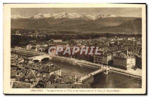 Old Postcard Grenoble General view of the city and the Alps taken from the To...