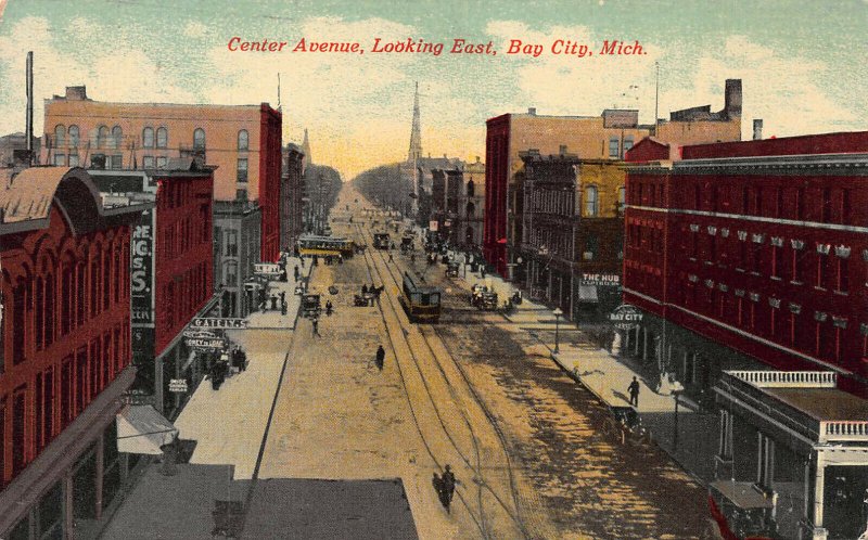 Center Avenue, Looking East, Bay City, Michigan, early postcard, used in 1911