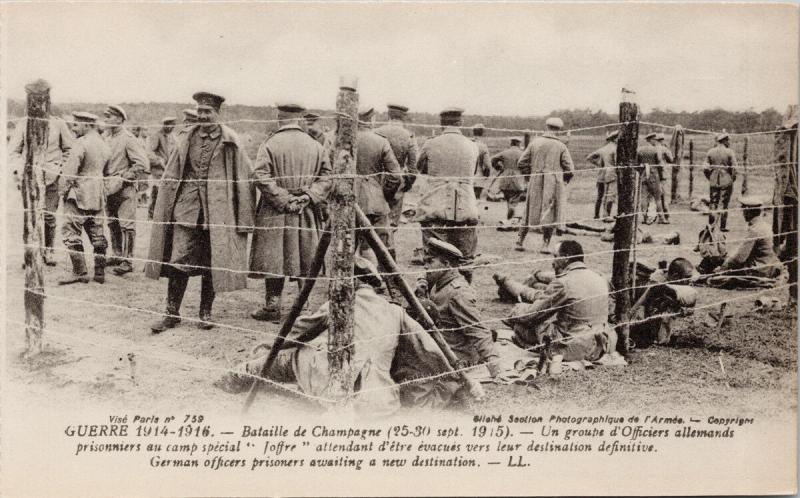 Battle of Champagne Guerre War WW1 German Officers Prisoners Postcard E37