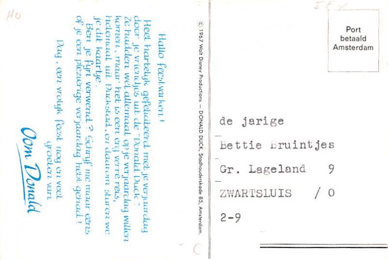 1967 Walt Disney Productions typed address on back 