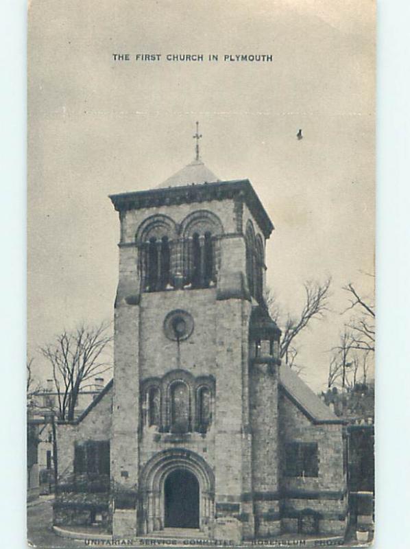 Unused 1940's CHURCH SCENE Plymouth Massachusetts MA hs7475