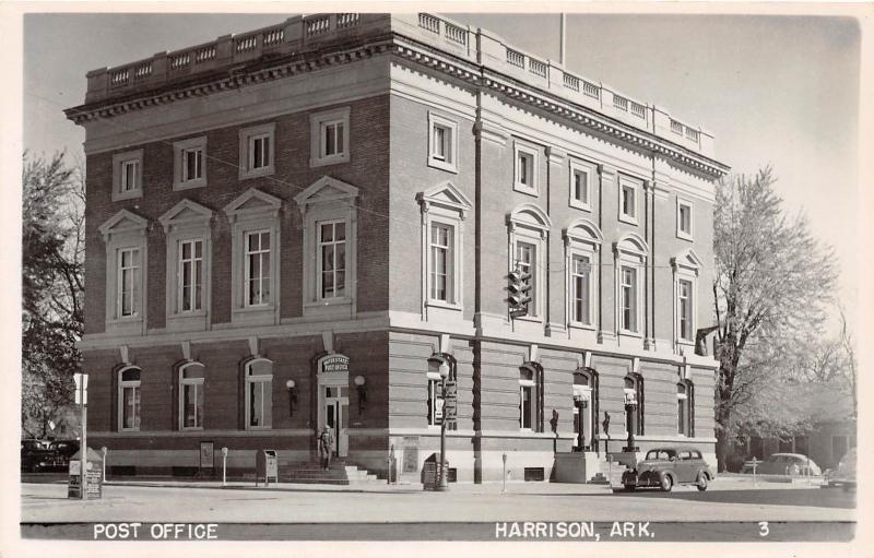 D44/ Harrison Arkansas AR Real Photo RPPC Postcard c50s Post Office Building