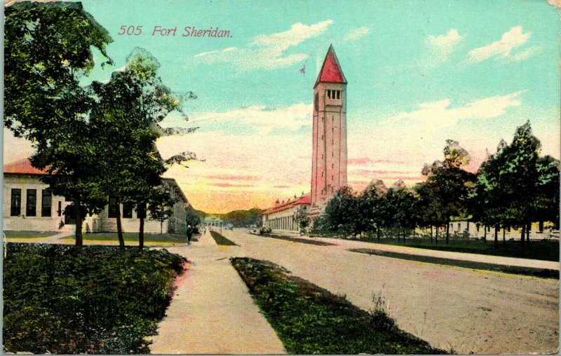 Vtg Postcard 1911 - Fort Sheridan Illinois - Street View 