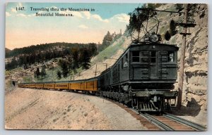 Montana~Traveling Thru Mountains~Train Exits Tunnel~Engineer at Window~c1910 PC