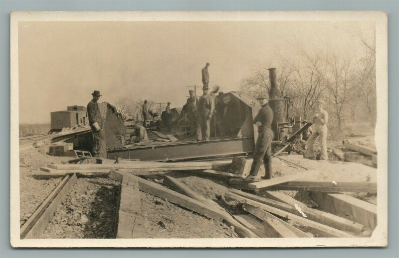RAILROAD BRIDGE CONSTRUCTION ANTIQUE REAL PHOTO POSTCARD RPPC railway