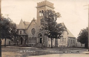 H35/ Charlotte Michigan RPPC Postcard c1910 M.E. Church Building  76