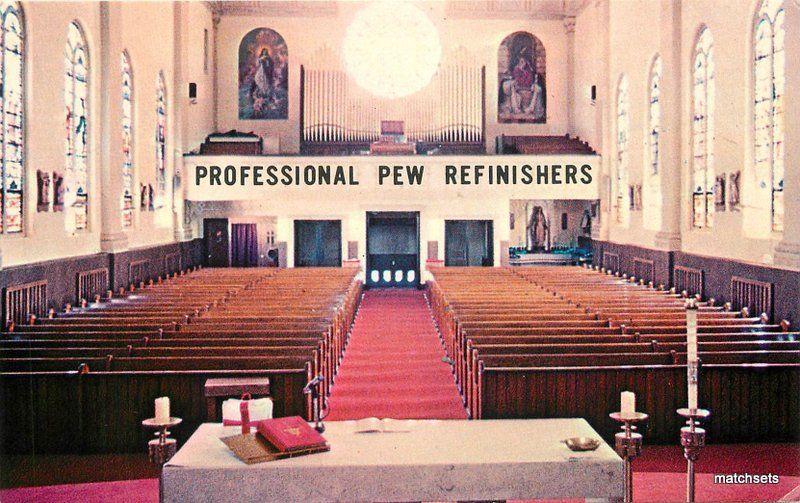 Advertising Church Pew Refinishing Valko Interior 1950s postcard 9282