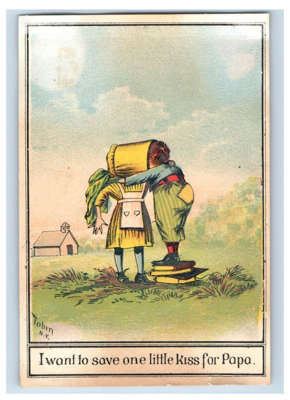 1880s Tobin Illustration Victorian Trade Card Children Kissing F132