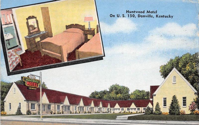 Kentucky Ky Postcard Roadside DANVILLE Huntwood Motel 2View Interior 