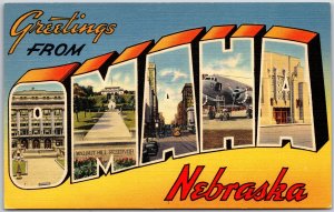 Omaha Nebraska NE, Large Letter Greetings Scenic Views City Landscape, Postcard