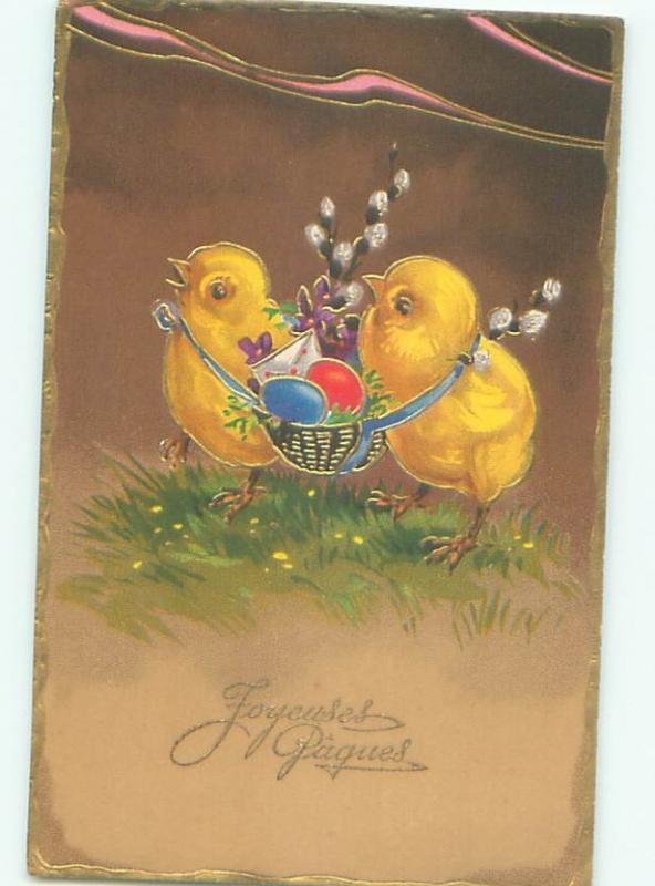 foreign Old Postcard CHICKS CARRYING EASTER EGGS AC3346