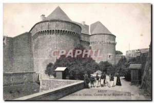 Old Postcard Brest Entrce of Cbateau Barracks bike line of Army Regiment